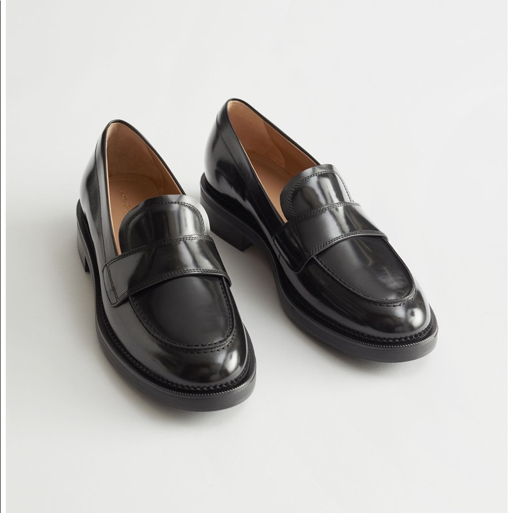 & Other Stories Leather Black Loafers Size 8
